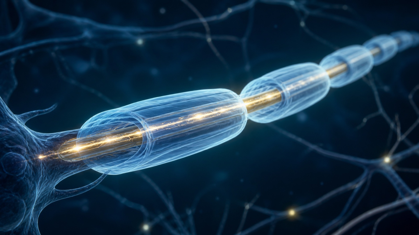 Scientific illustration of an axon wrapped by myelin
